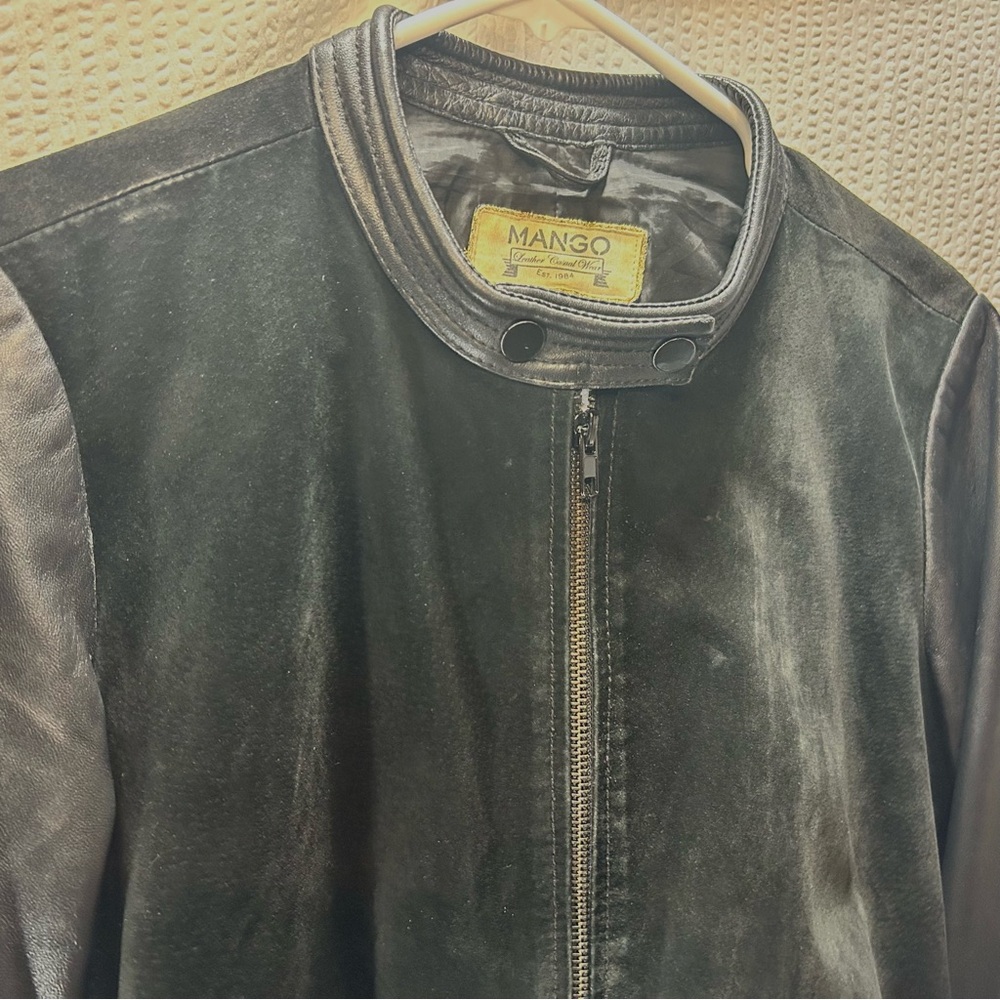 Mango Miranda Black Leather Moto Bomber Jacket Cropped Zip Up Women’s Size S - Picture 5 of 16